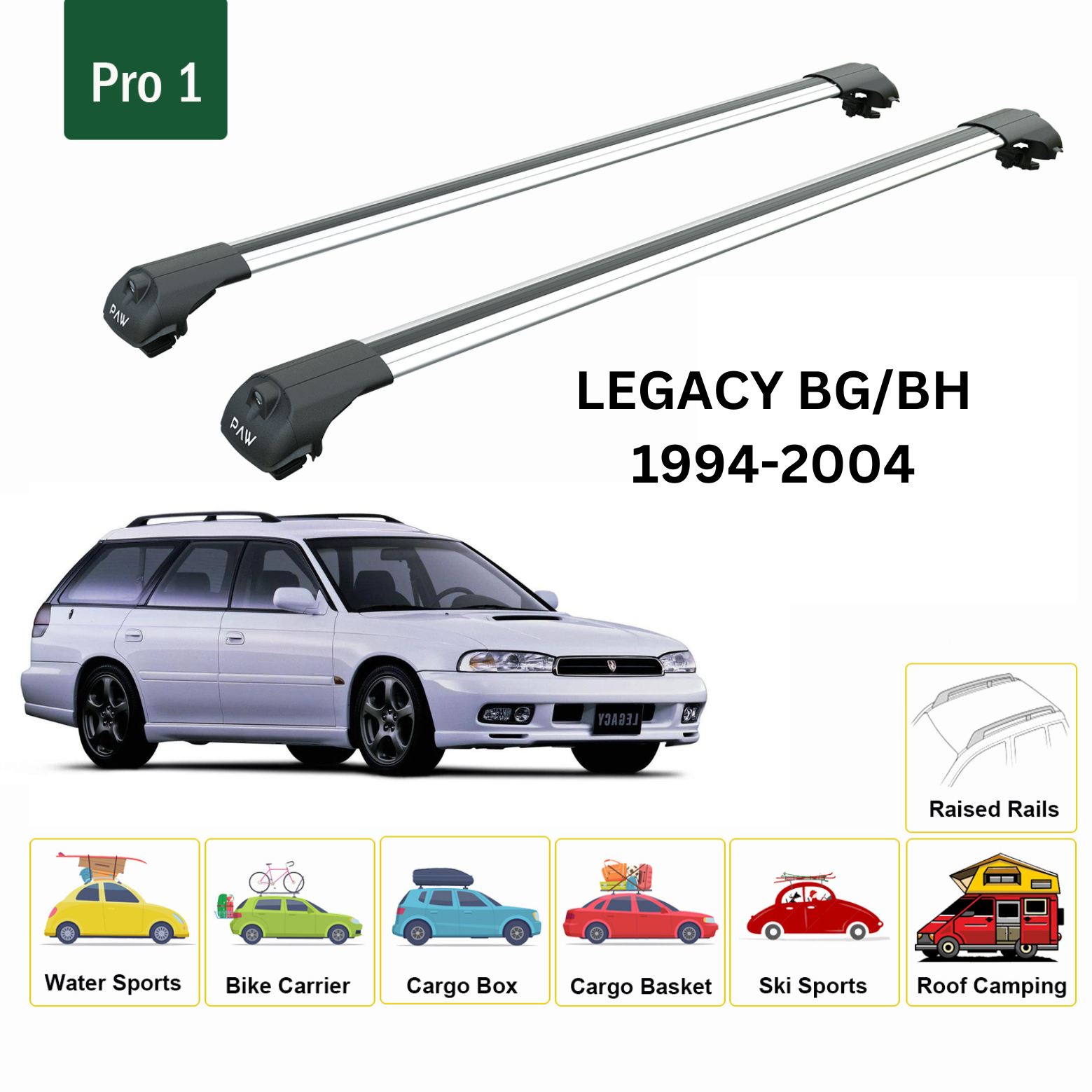For Subaru Legacy Estate BH 1994-04 Roof Rack Carrier Cross Bars Metal Bracket Raised Rail Alu Silver For Subaru Legacy Estate BH 1994-04 Roof Rack Carrier Cross Bars Metal Bracket Raised Rail Alu Silver